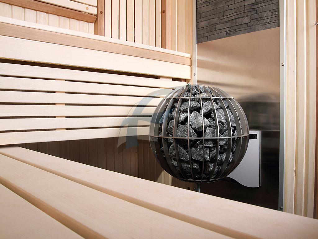 Harvia Globe - příklad umístění na stěnu
